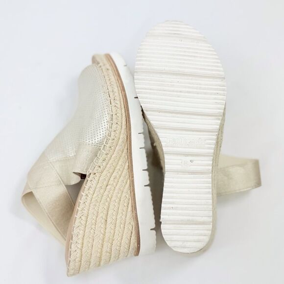 Gentle Souls CRISTA Gold Leather Tan Woven Open Toe Espadrille Wedge Sandals - Picture 9 of 16